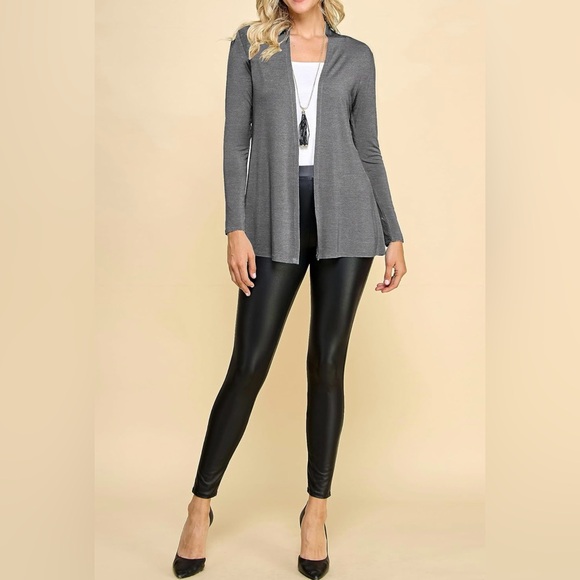 Open Front Drape Lightweight Duster High Low Hem Long Sleeve Cardigan -dark grey - Picture 5 of 7